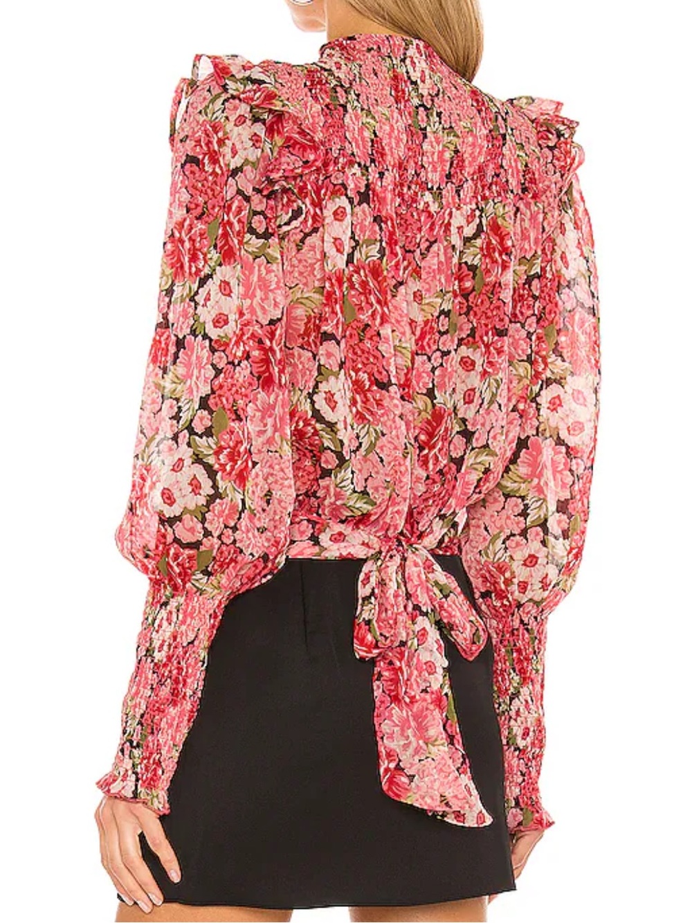 Bardot Remi Floral Smocked High-Neck Blouse Blouse in Pink Gardenia - Picture 3 of 13